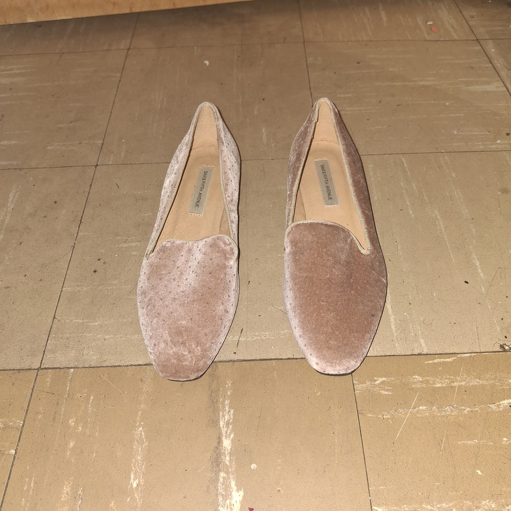 Saks Fifth Avenue Velvet Loafers In Pink Metallic  Velvet